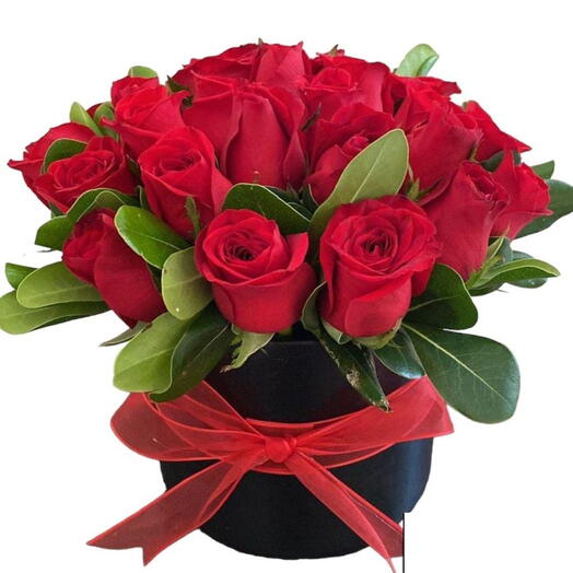 18 rosas rojas en base negra
