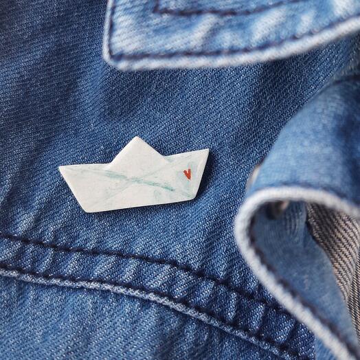 Ship with heart handmade brooch