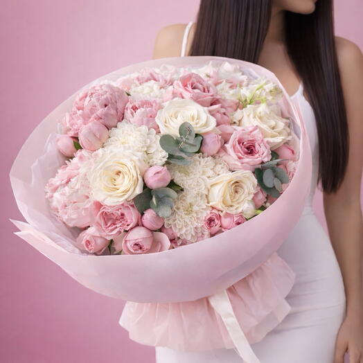 Bouquet of peony roses, spray roses and other