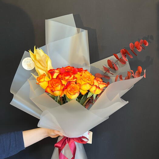 Sunrise Bouquet of fiery orange Roses