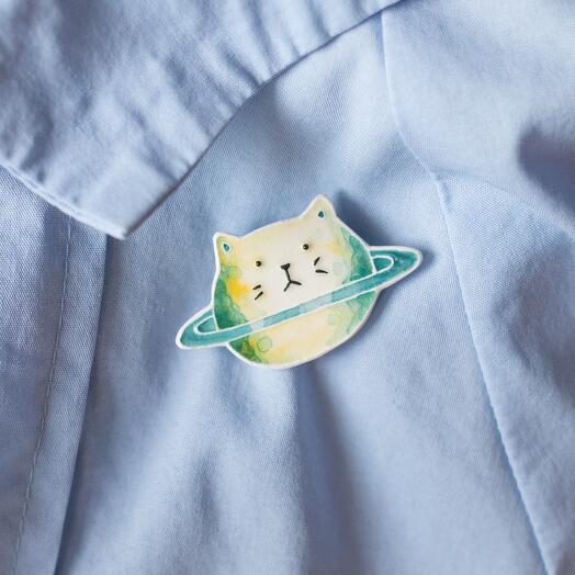 Ceramic Cat Planet Brooch