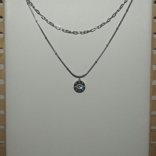 Colar Dupla Malha Olho Turco 💎 Aço