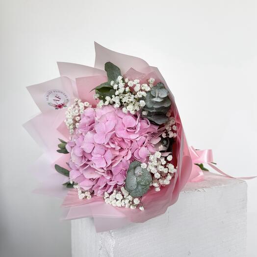 Pink hydrangea with gypsophila
