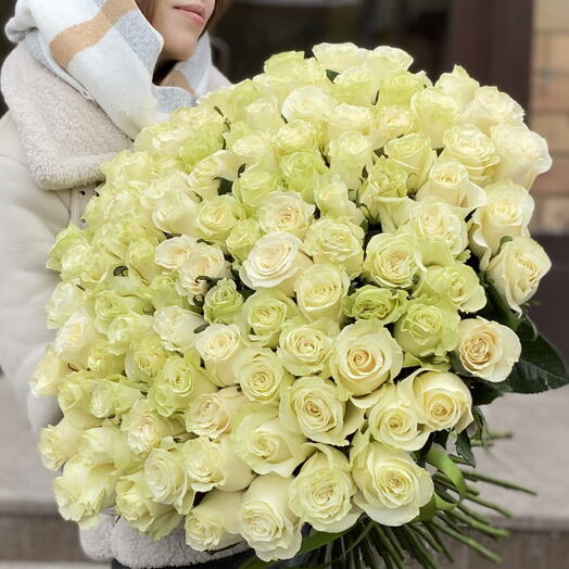 101 trandafiri albi 100 cm