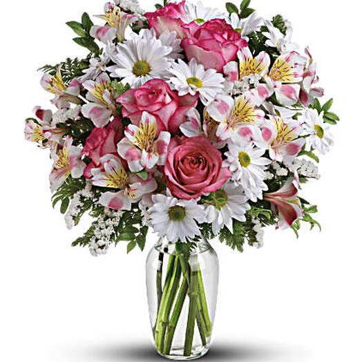 What a Treat Bouquet (mums, roses, alstro + vase)