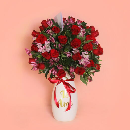 Florero 50 rosas rojas