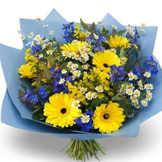 Bouquet with delphinium and gerbera