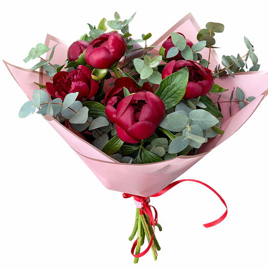 7 Dark red peonies bouquet