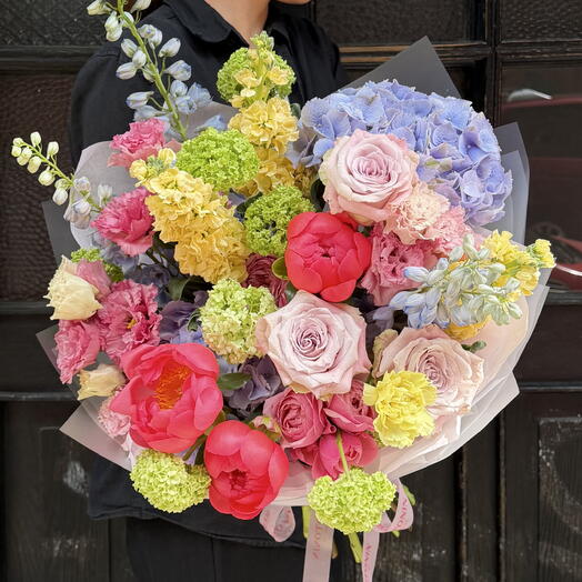 Peony, hydrangea, delphinium