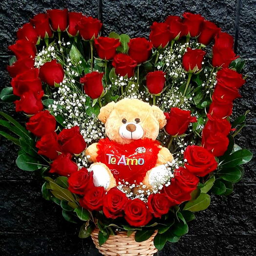 Corazon de Rosas  y  peluche