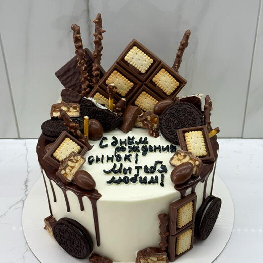 Cake with chocolate bars decor