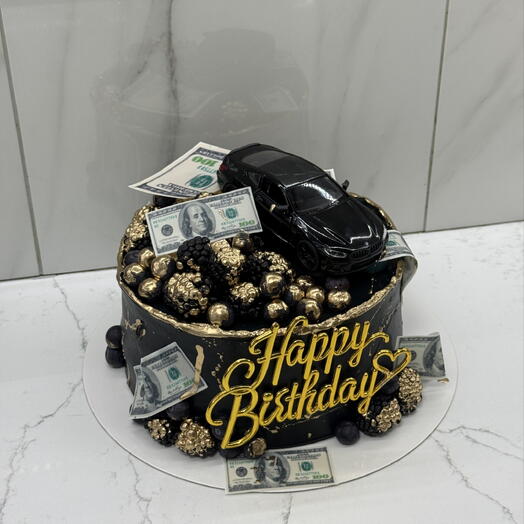 Black-gold cake with car