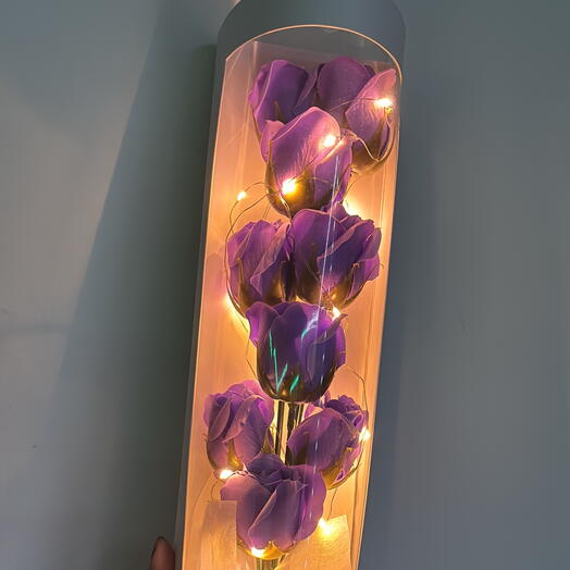 💜 Elegant Purple Shell Bouquet with LED Lights   Greeting Card | 9 Roses 🌟