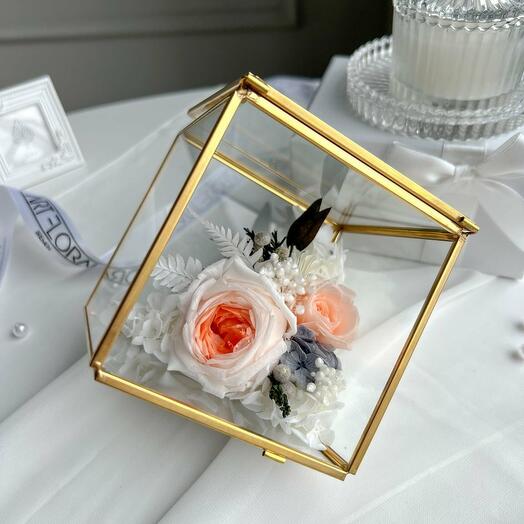 Wurfel-Terrarium Champagner Blumen