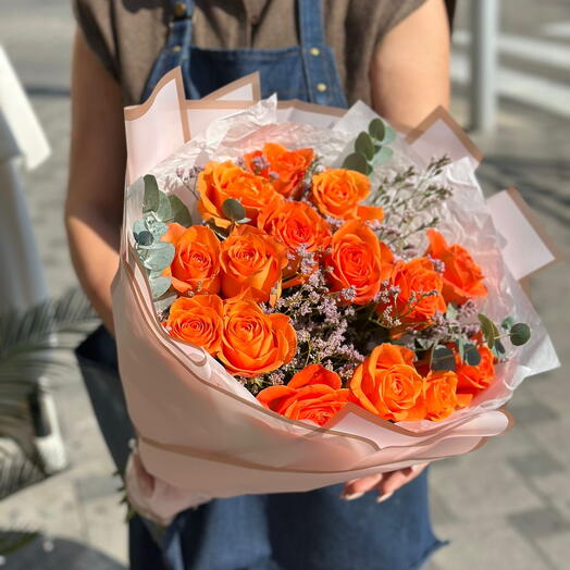 Sunset Orange Rose Bouquet
