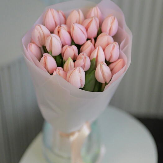 25 salmon tulips