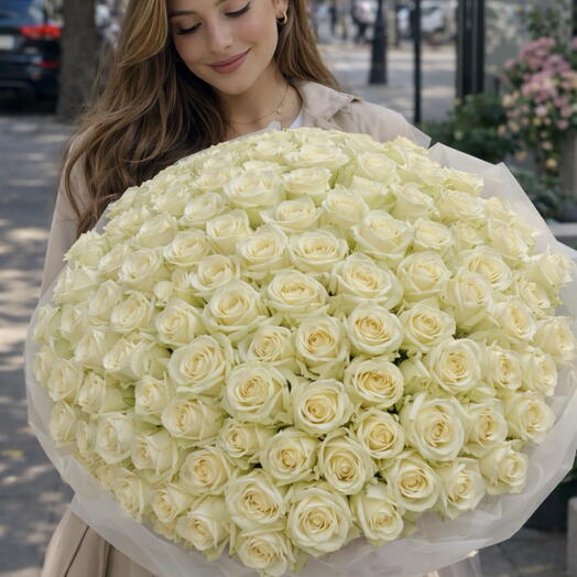 101 premium white roses