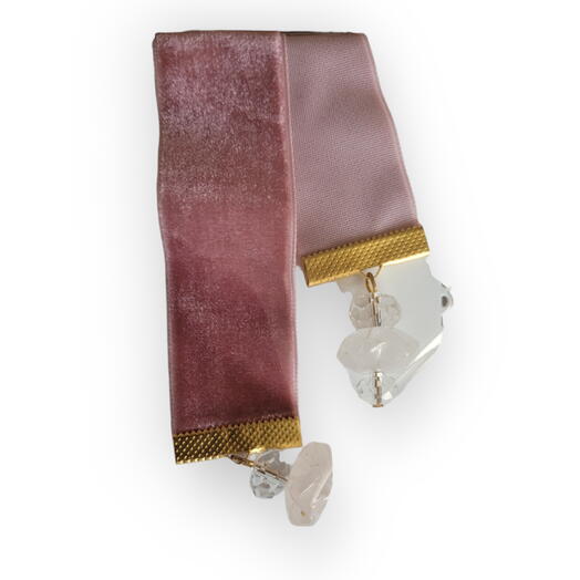 Bookmark, velvet, pink quartz  and crystal