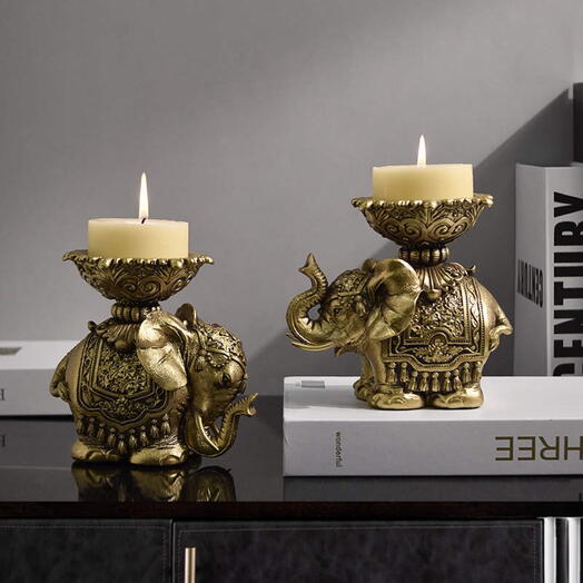 Elegant Elephant Candle Holders in Gold Colour – Set of 2 | Perfect for celebration  Return Gifts