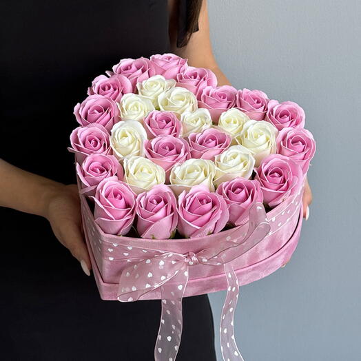 Коробка с мыльными цветами «Розовое сердце»