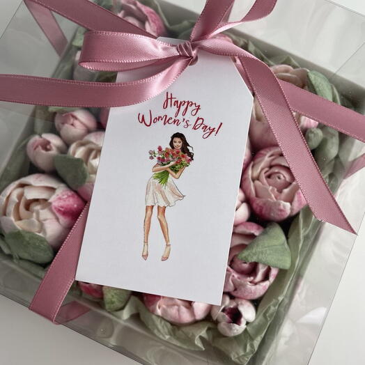 Caja con tulipanes de malvavisco 15×15 cm