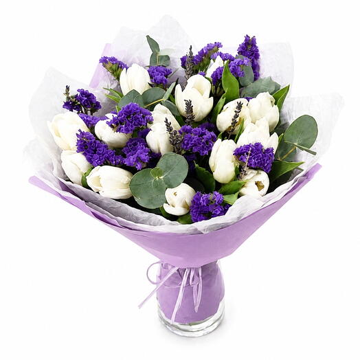 White tulips and statice
