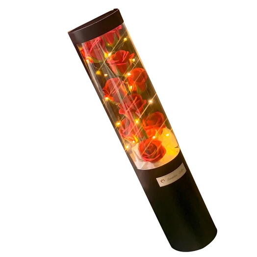 Elegant Red Rose Bouquet in a Box with LED Lights Installed