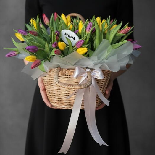 Tulips in a basket