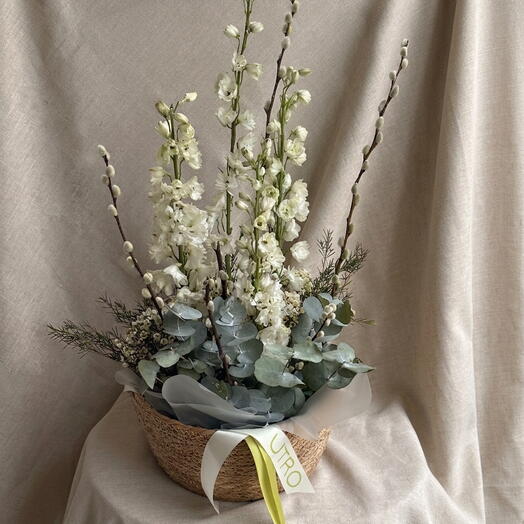 White flowers basket with Willow