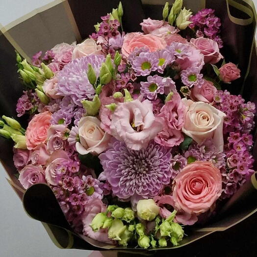 Florist created a purple and pink bouquet