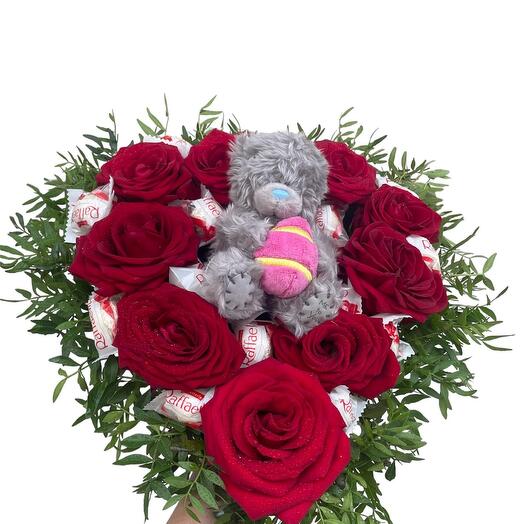 Rose Heart with sweets and teddy bear