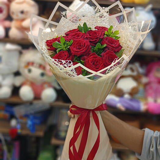 Beautiful red rose green bouqet