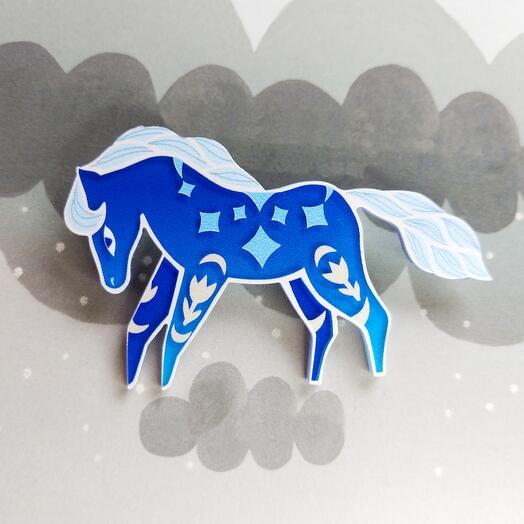 Brooch "Blue horse"