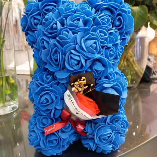 Teddybär aus Röschen mit Bouquet S