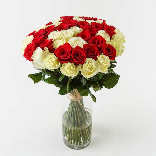 51 red and white roses