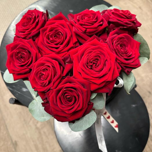 9 roses in a heart shaped box