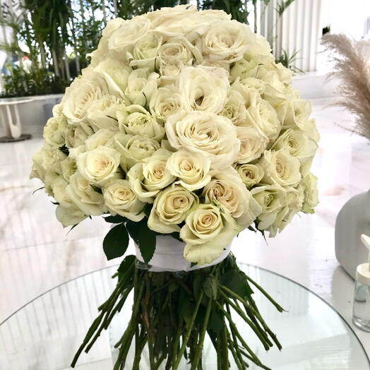 141 White Roses With white Ribbon