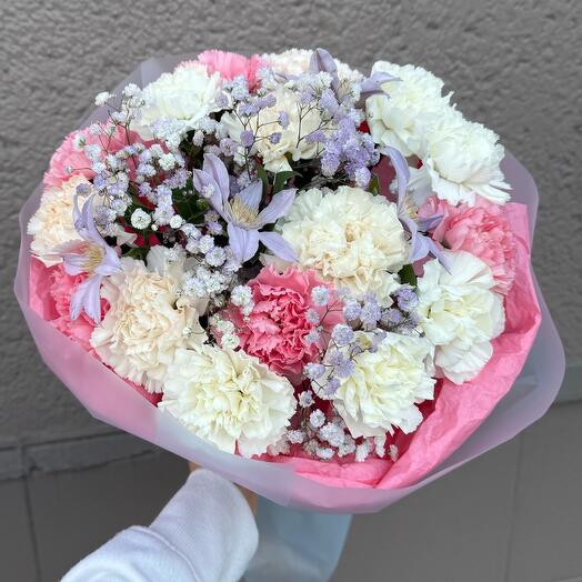 Bouquet with clematis and carnations