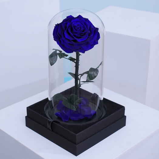 Everlasting Blue Preserved Rose In A Glass Dome