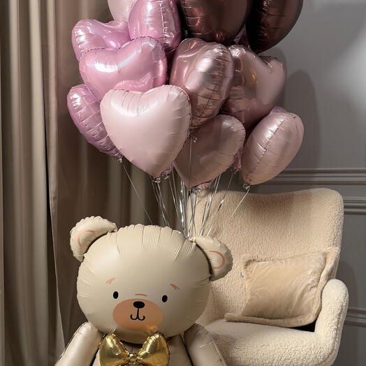 Teddy Bear and Bundle of 20 Hearts