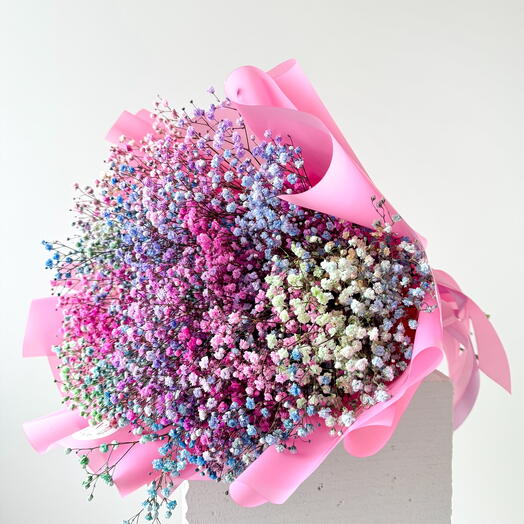 Colorful rainbow gypsophila bouquet