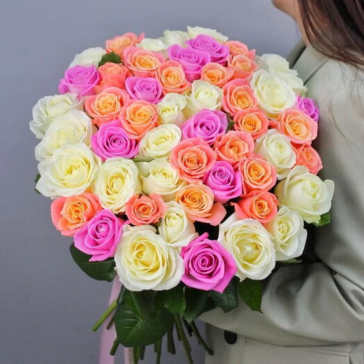 51 роза микс под ленту