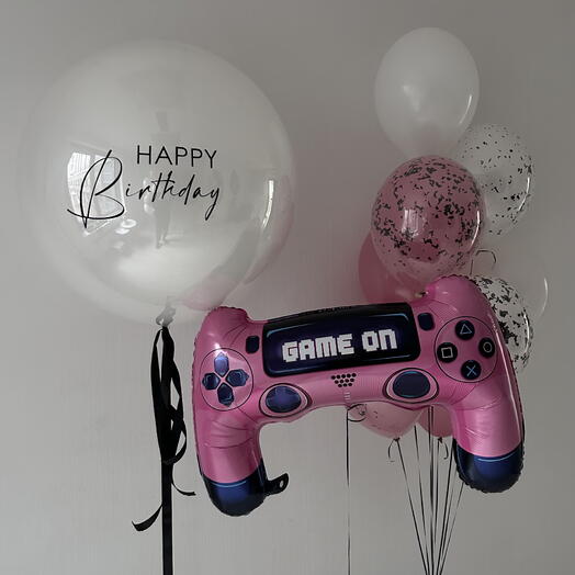 Giant Glass balloon with sign Happy Birthday , mix 10 balloons , and one figure