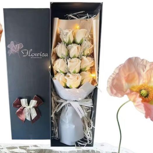 🤍 Elegant Beige Rose Box with LED Lights   Greeting Card 🌟 | 11 Timeless Blooms