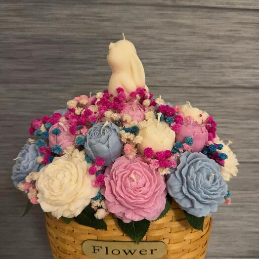 Enchanted Basket of candles with a bunny