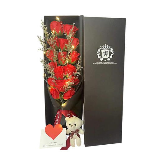 🌹 Romantic Rose Gift Box with LED Light   Teddy Bear – 11 Beautiful Blooms 💕