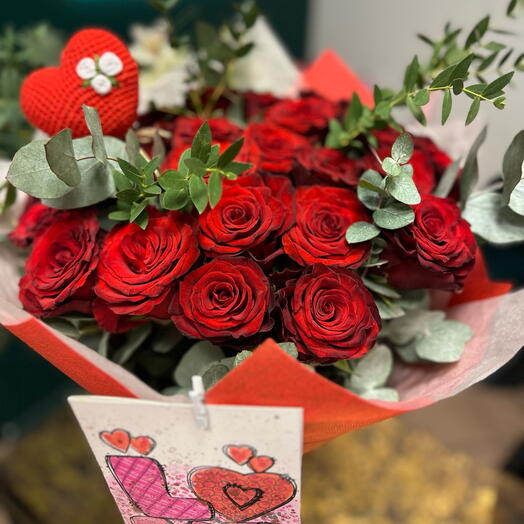 Rosa Roja Amor Ardiente+ Corazón +postal Hecho a mano