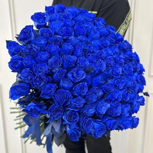 Букет со 101 синей розы под ленту