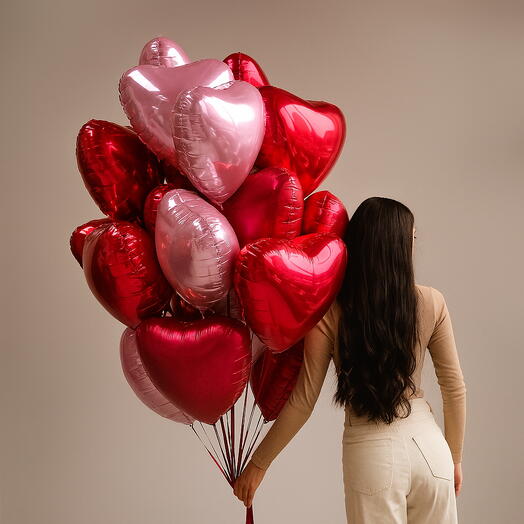 BALLOON SET RED PINK HEARTS 5 pc