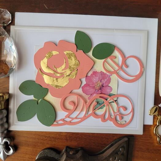 Two pink roses card handmade